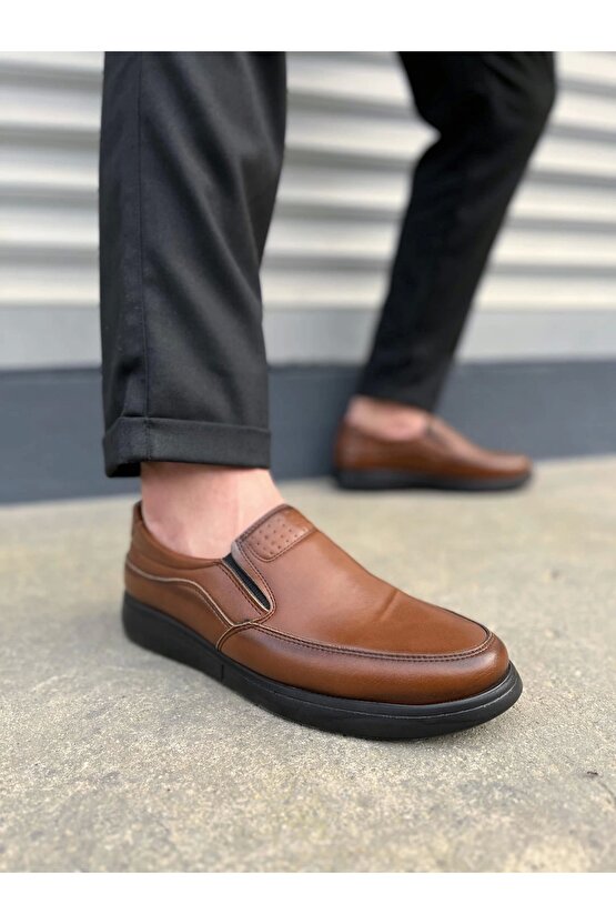 JY0410 Classique Bağcıksız Cilt Erkek Günlük Klasik Ayakkabı CST - Kahverengi