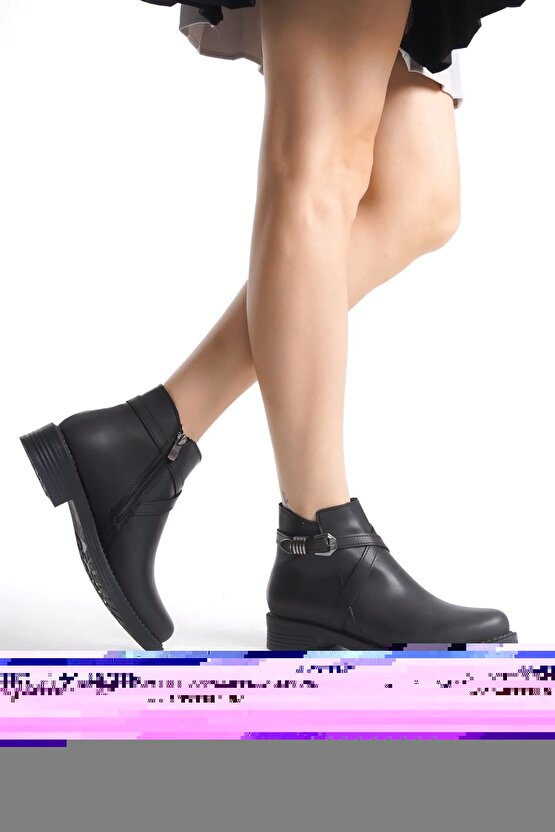 Almıla Fermuarlı Lastikli Ortopedik Taban Topuklukadın Bot Cst - Siyah