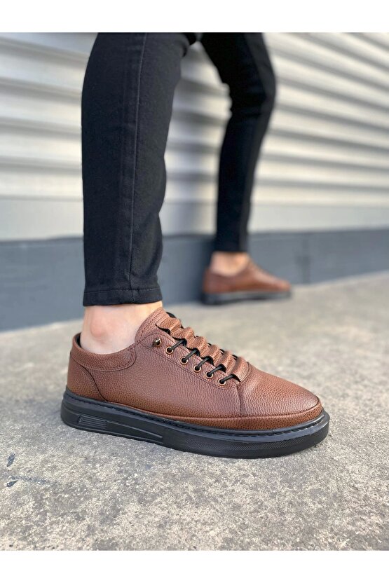 JY0535 Prime Bağcıklı Cilt Erkek Günlük Sneaker Ayakkabı CST - Taba