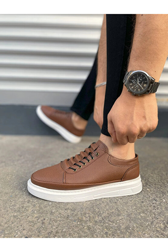 JY0535 Prime Bağcıklı Cilt Erkek Günlük Sneaker Ayakkabı CBT - Taba