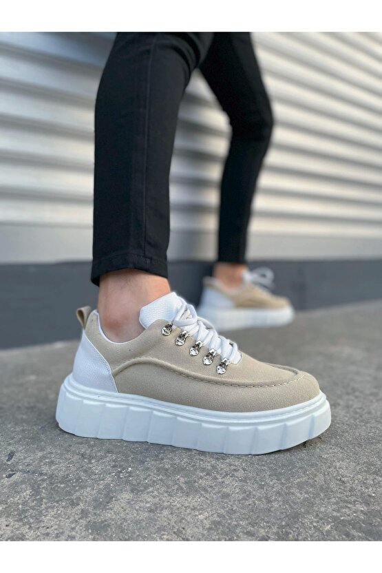 JY010 Cloud Bağcıklı Süet Erkek Günlük Sneaker Ayakkabı SBT - KremBeyaz
