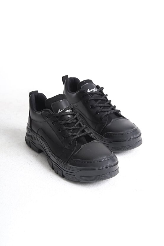 JANE Bağcıklı Ortopedik Taban Kadın Sneaker Spor Ayakkabı CST - Siyah