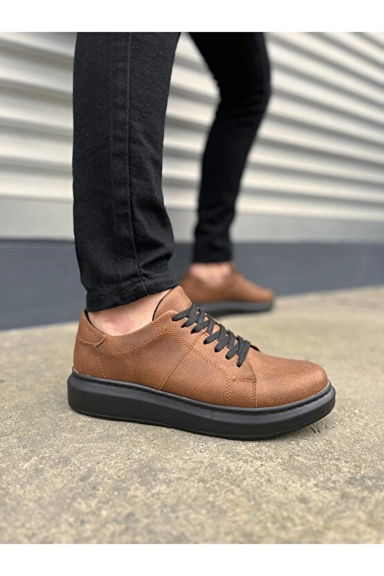 JY151 Boost Bağcıklı Cilt Erkek Günlük Sneaker Ayakkabı CST - Taba
