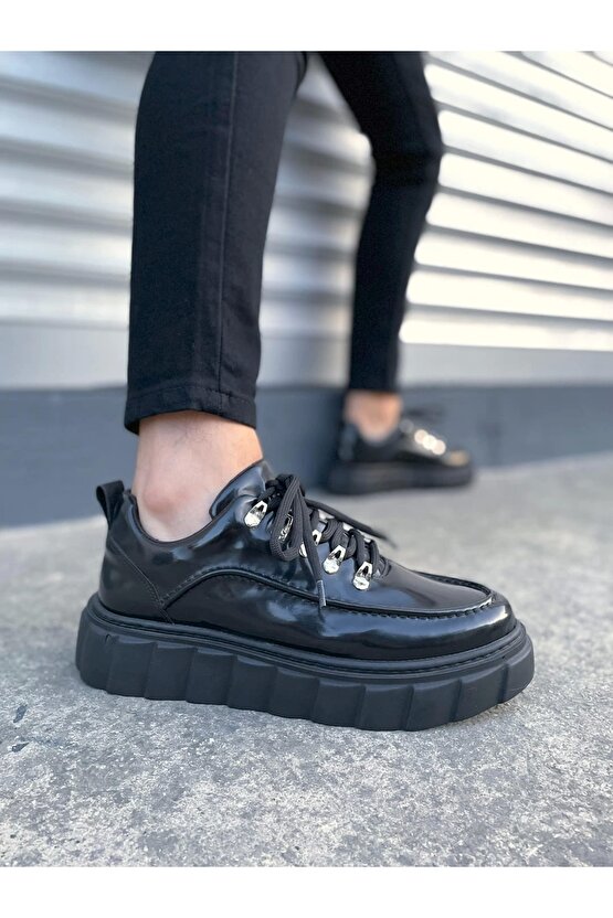 JY010 Cloud Bağcıklı Rugan Erkek Günlük Sneaker Ayakkabı RST - Siyah