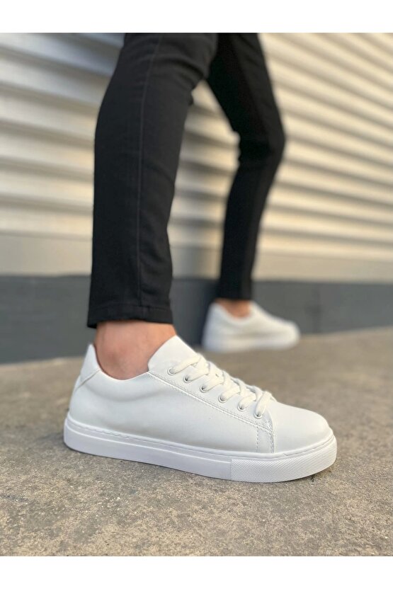 JY122 Mode Bağcıklı Cilt Erkek Günlük Sneaker Ayakkabı CBT - Beyaz