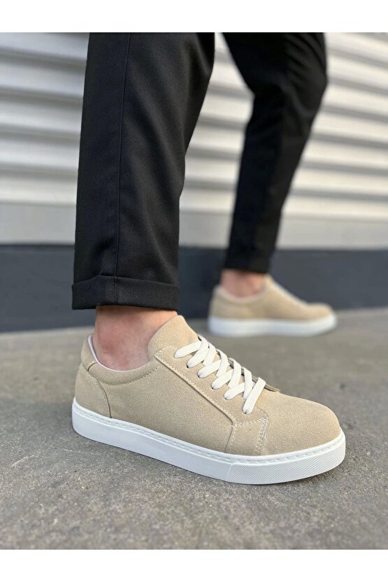 JY165 Elite Bağcıklı Süet Erkek Günlük Sneaker Ayakkabı SBT - Krem
