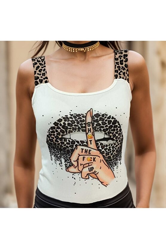 EQURİ Kadın Leopar Askılı Leopar Baskılı Mikro Kumaş Bluz