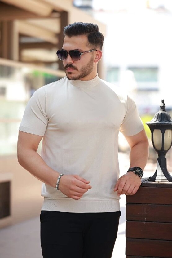 Erkek Yarım Balıkçı Yaka Kısa Kollu Tişört