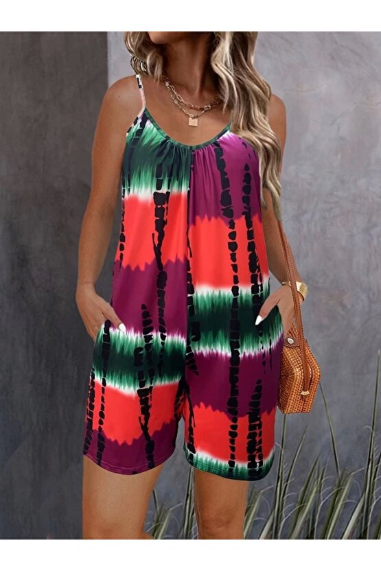 Kadın Ip Askılı Yuvarlak Yaka Cepli Kısa şort Süprem Takım