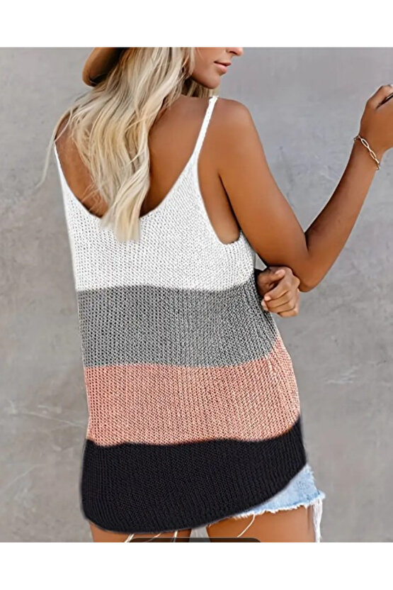 EQURİ Kadın Askılı Yuvarlak Yaka Salaş Triko Bluz