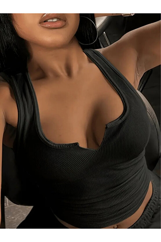 EQURİ Kadın Kolsuz V Yakalı Kaşkorse Bluz