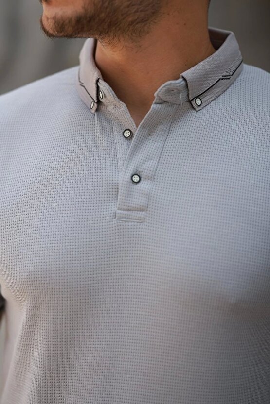 Erkek Düğmeli Yaka Waffle Kumaş Kısa Kollu Tişört