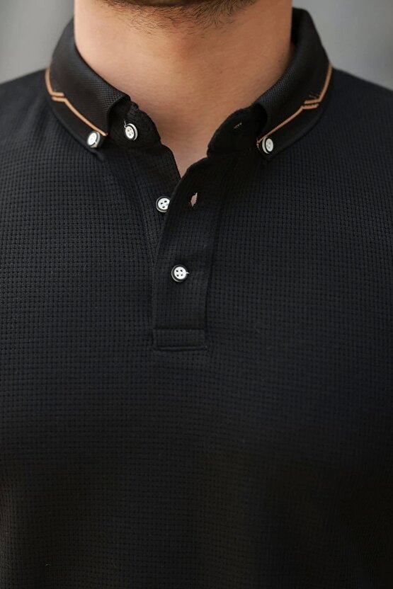 Erkek Düğmeli Yaka Waffle Kumaş Kısa Kollu Tişört