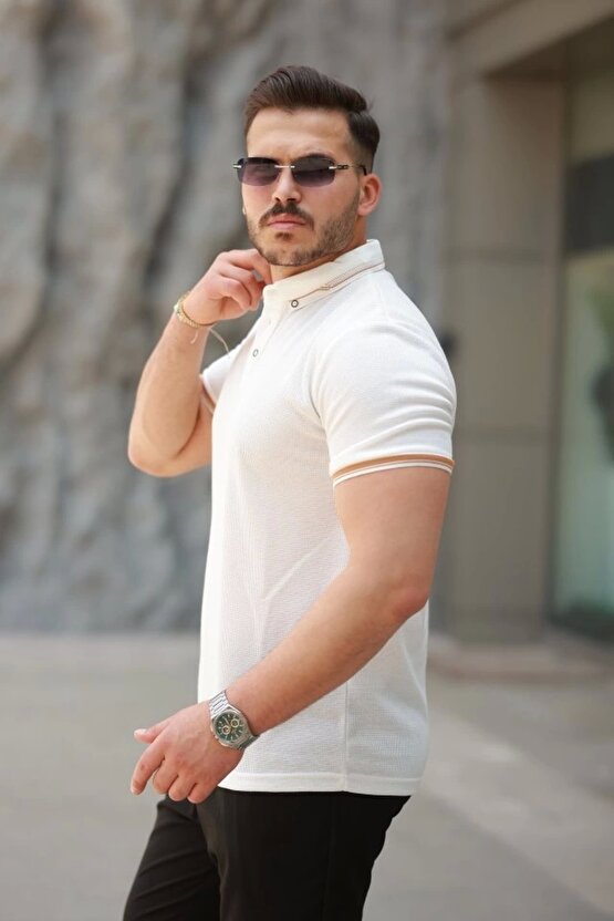 Erkek Düğmeli Yaka Waffle Kumaş Kısa Kollu Tişört