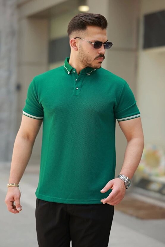 Erkek Düğmeli Yaka Waffle Kumaş Kısa Kollu Tişört