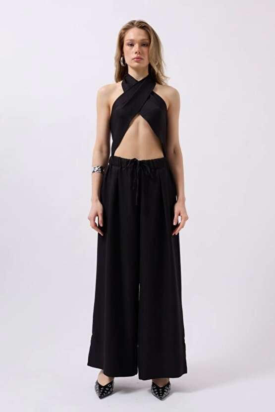 Düşük Bel Oversize Keten Pantolon