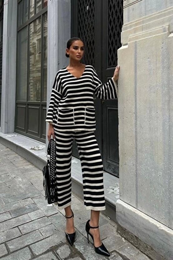 Candy Çizgili Straight Fit Pantolon Takım 9705-015