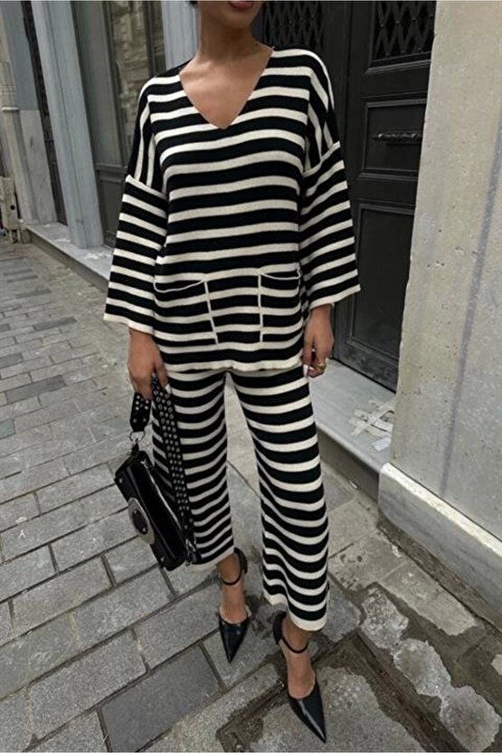 Candy Çizgili Straight Fit Pantolon Takım 9705-015