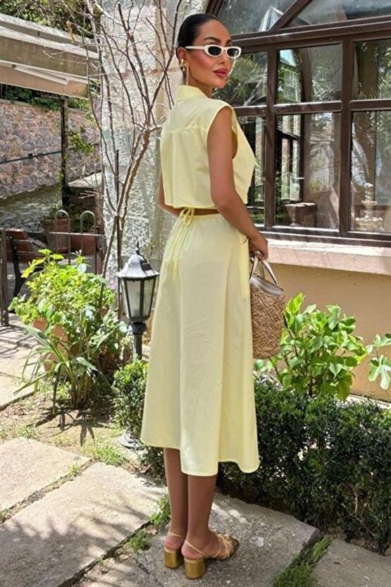 Göbeği Halka Detaylı Midi Boy Elbise 2896