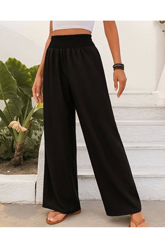 Kadın Yüksek Bel Lastikli Ithal Krep Pantolon