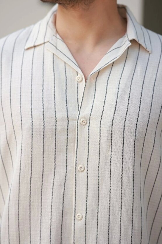 Erkek çizgili Keten Gömlek