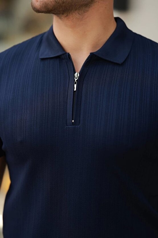 Erkek Fermuar Yakalı Kısa Kollu Tişört