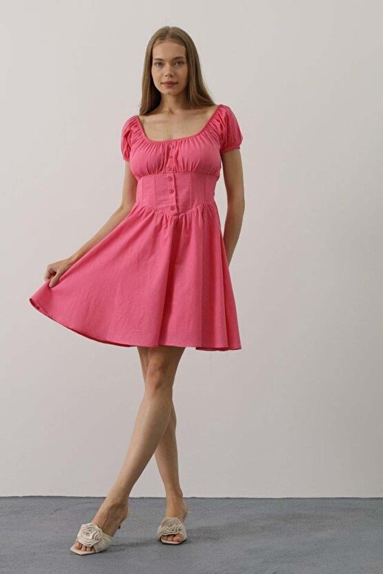 Beli Korseli ini Elbise Fuşya