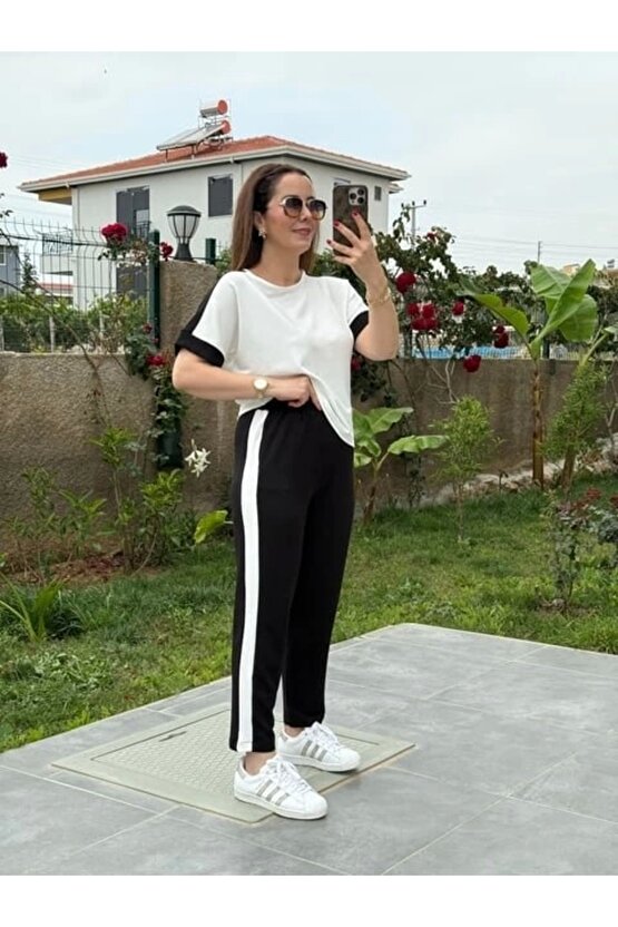 Kadın Modal Dokulu Kumaş Yanı şeritli Takım