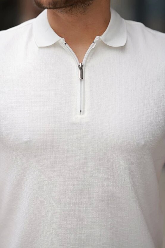 Erkek Fermuarlı Yaka Kısa Kollu Tişört