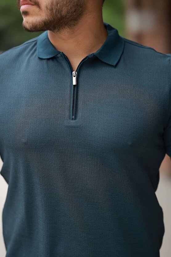 Erkek Fermuarlı Yaka Kısa Kollu Tişört