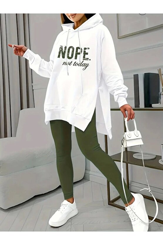 Kadın Uzun Kollu Kapşonlu Bağcıklı Viskon Iki Iplik Sweat