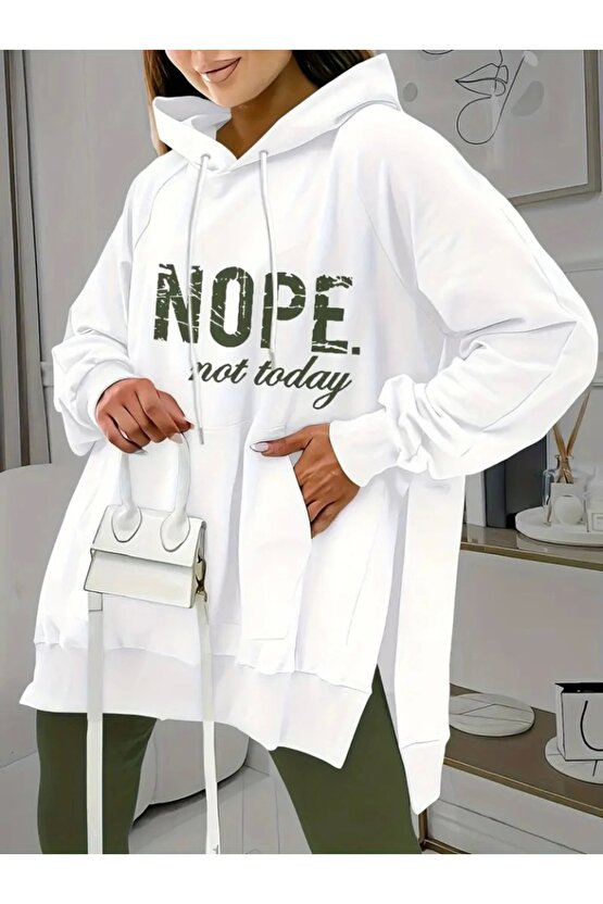 Kadın Uzun Kollu Kapşonlu Bağcıklı Viskon Iki Iplik Sweat