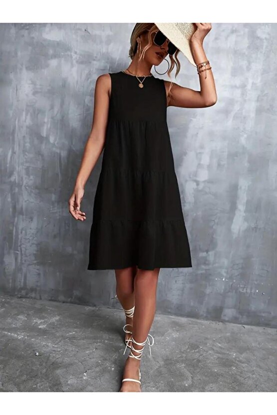 Kadın Sıfır Kol Bisiklet Yaka Aerobin Elbise