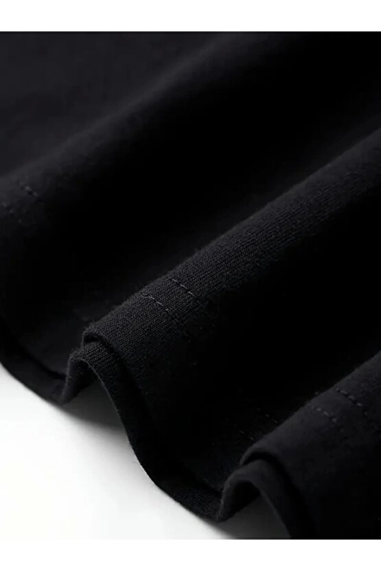 Baskılı Oversize Bisiklet Yaka T-shirt - Siyah