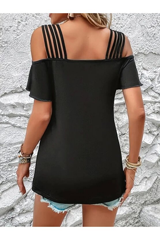 Kadın Kısa Kollu Beş Askılı Viskon Bluz