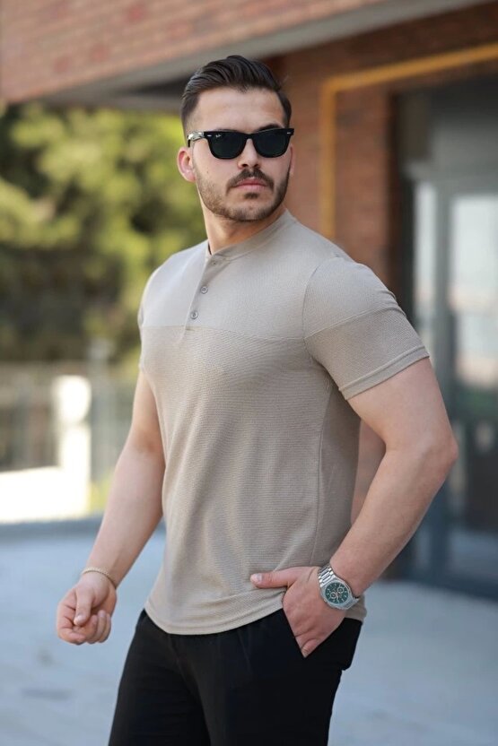 Erkek Hakim Yakalı Kısa Kollu Pamuklu T-shirt