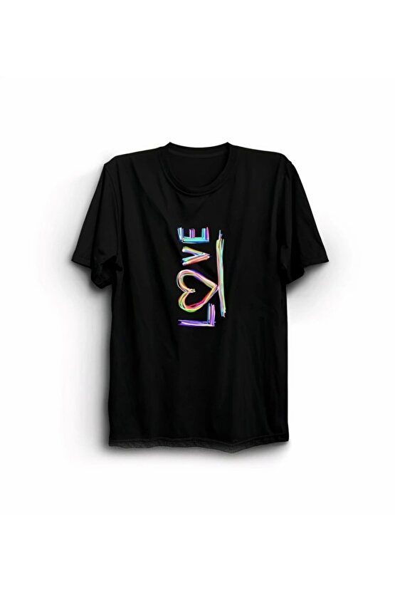 Sevgililer Günü İçin Özel Tasarım Love Baskılı T-shirt - Siyah