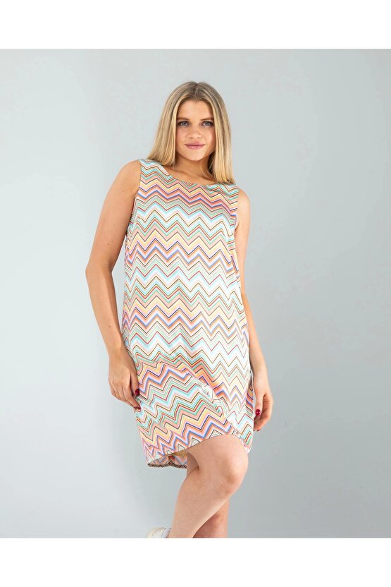 Geometrik Desen Saten Elbise