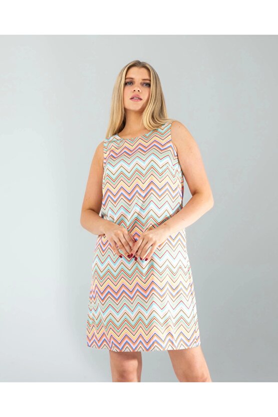 Geometrik Desen Saten Elbise