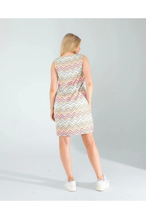 Geometrik Desen Saten Elbise