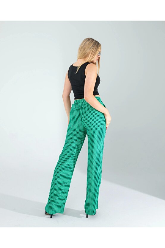 Retro Desen Cepli Yeşil Pantolon