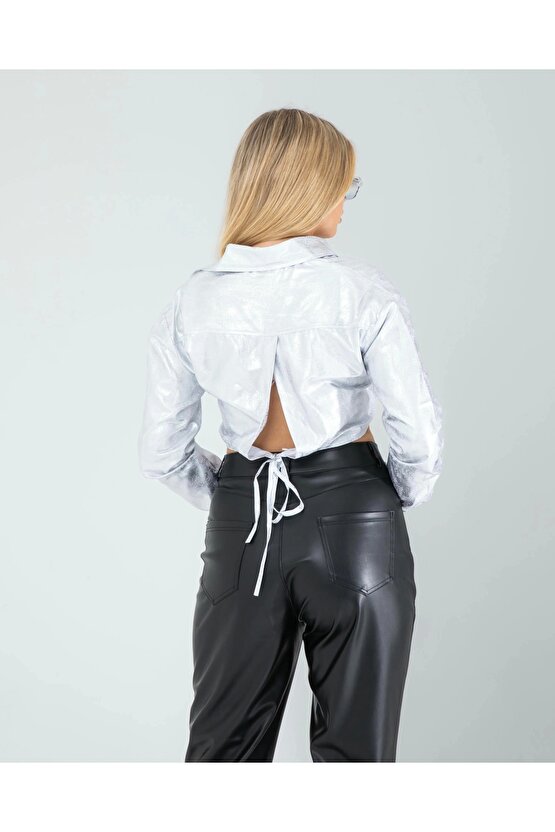 Gümüş Yilan Varakli Beli Bagcikli Gomlek - Şık Tasarım