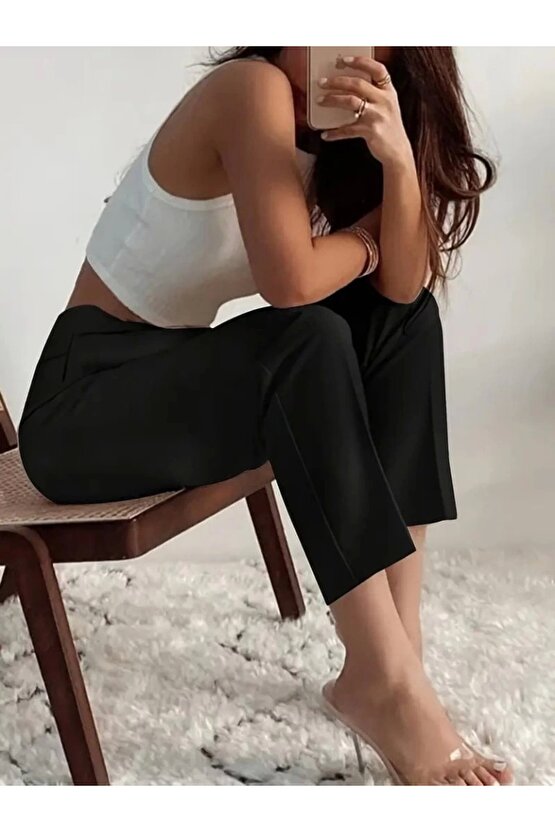 Kadın Yüksek Bel önden Fermuarlı Ithal Krep Pantolon