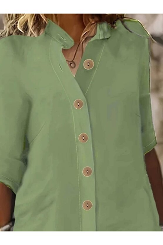 Kadın Kısa Kollu Hakim Yaka önden Düğmeli Kısa Müslim Elbise