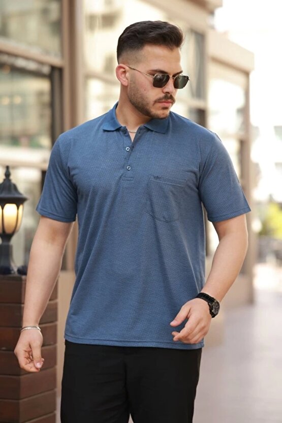 Erkek Yakalı Mini Jakarlı Kısa Kollu T-shirt