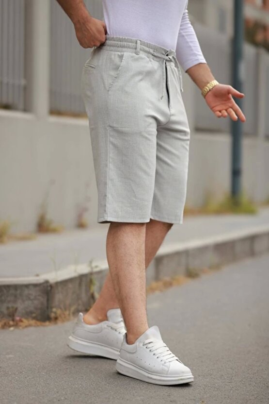 Erkek Beli Bağcıklı Ve Düğmeli Bezayağı Kumaş şort