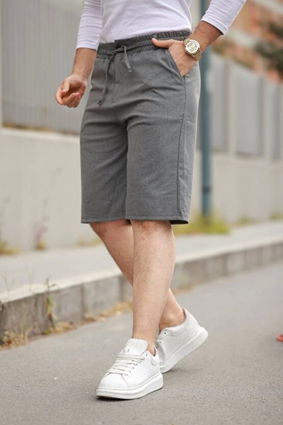 Erkek Beli Bağcıklı Ve Düğmeli Bezayağı Kumaş şort