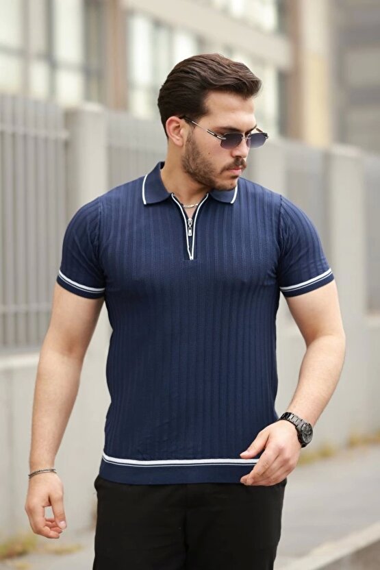 Erkek Fermuarlı Yakalı Kısa Kollu T-shirt