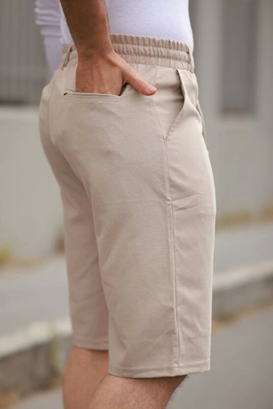 Erkek Beli Bağcıklı Ve Düğmeli Bezayağı Kumaş şort