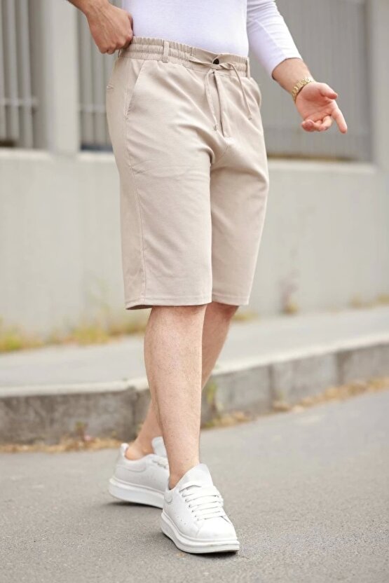 Erkek Beli Bağcıklı Ve Düğmeli Bezayağı Kumaş şort